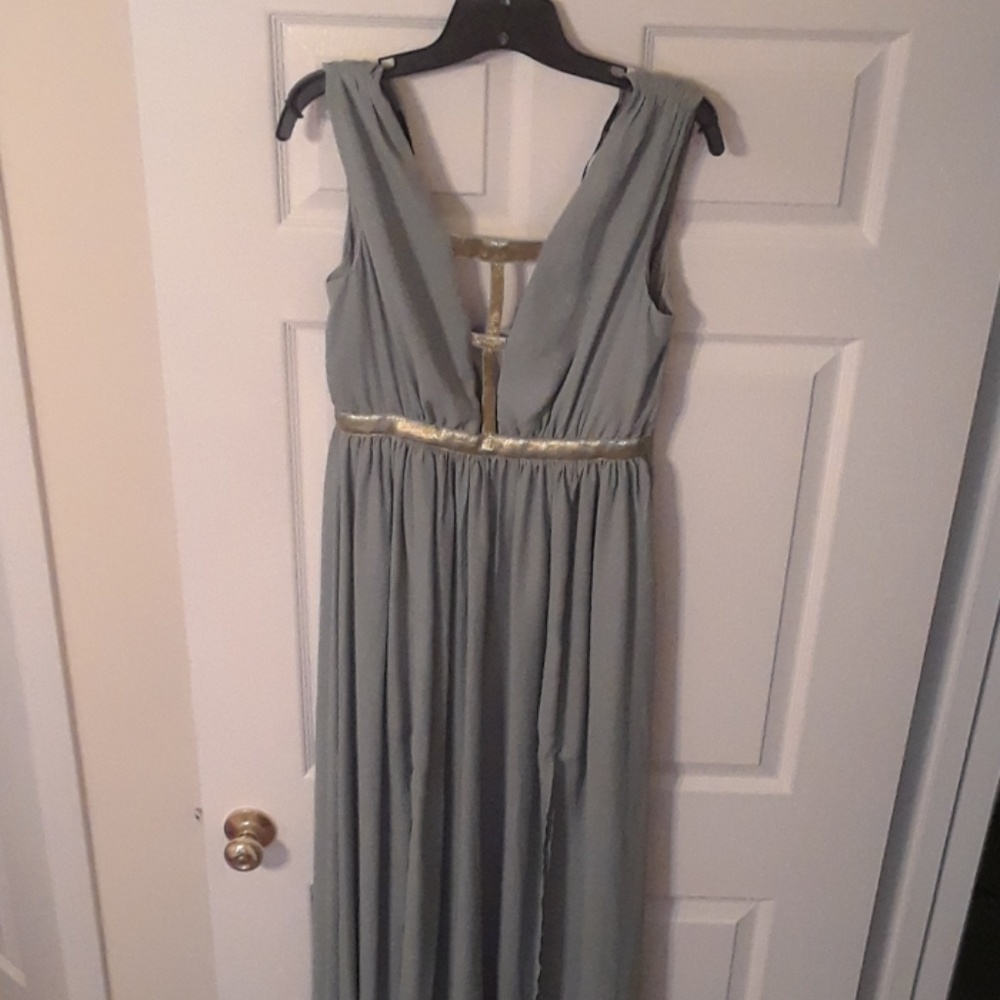Love Culture Sage Gold Trimmed Goddess Dress